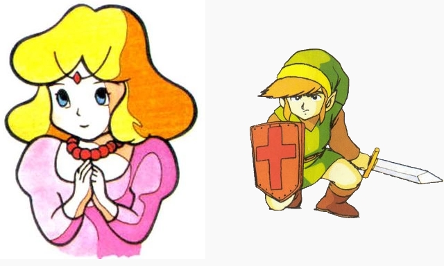 Zelda (left) and Link (right), taken from the game manual from 'The Legend of Zelda'