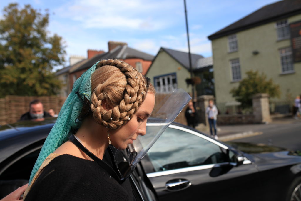 CAHIR, IRELAND - SEPTEMBER 29:  Jodie Comer arrives on set to film 'The Last Duel' on September 29, 2020 in Cahir, Co.Tipperary. (Photo by Debbie Hickey/GC Images)